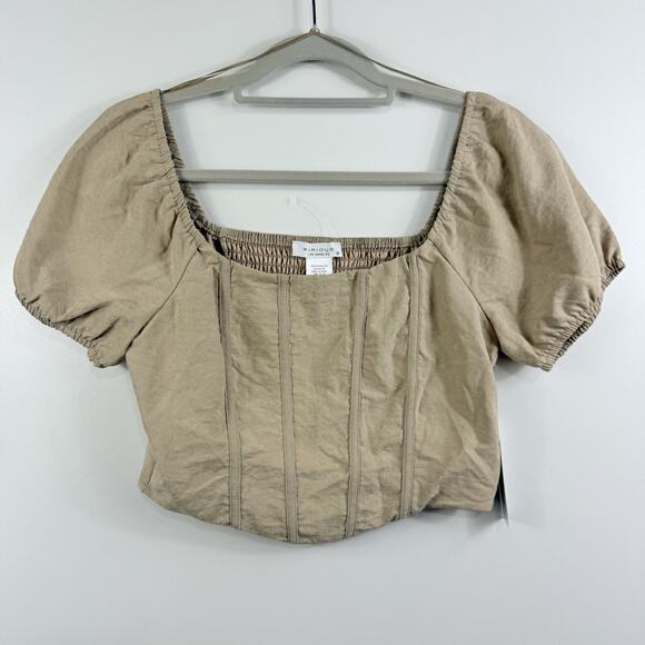 Kirious Los Angeles New Crop Top Medium Smocked Bustier Short Puff Sleeve Stripe - Picture 1 of 11